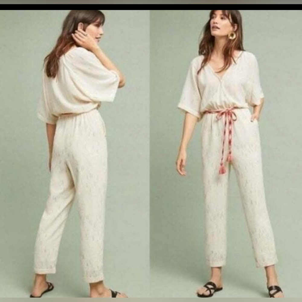 Feather Bone Anthropologie Medium Elegant White Jumpsuit